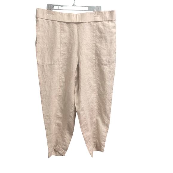 Eileen Fisher Linen Pull On Pants Women Large Beige Khaki Beachy Coastal Minimal - Picture 1 of 4